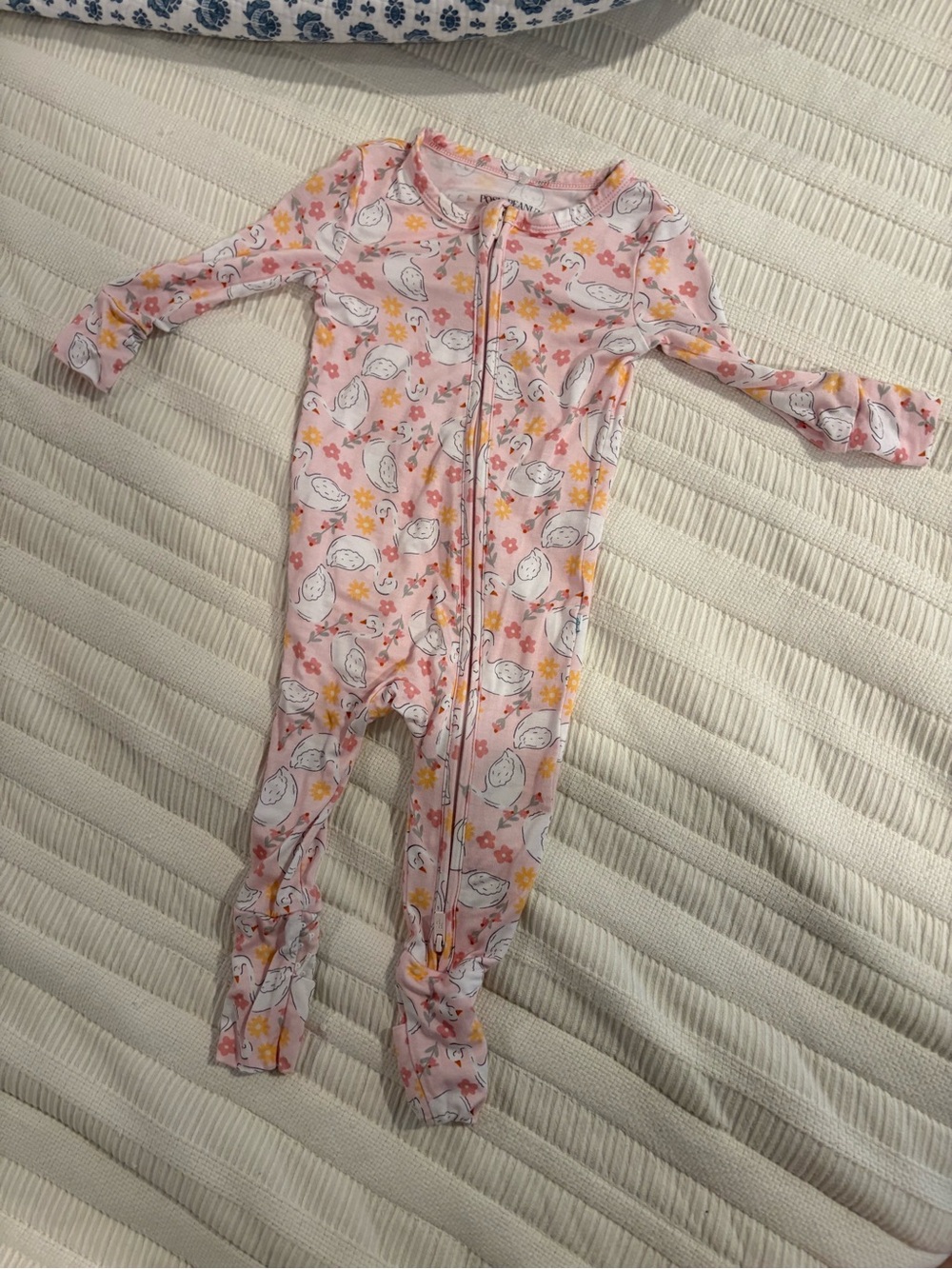 Posh Peanut Pink Bird & Floral Zip Footed One-Piece